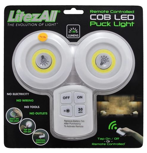 Remote controlled COB LED puck lights (2 pack)