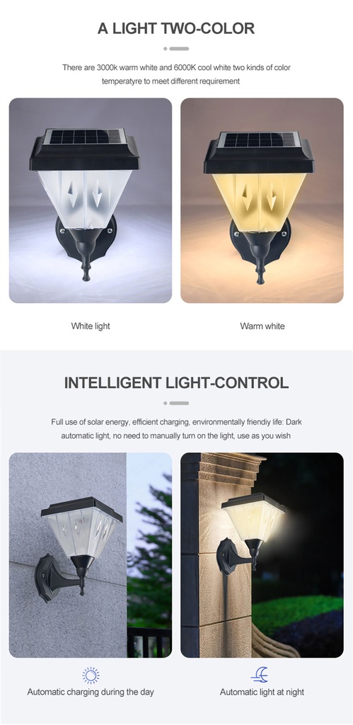 Garden wall light white or yellow cuadrada pared plastica + aluminio jardin solar