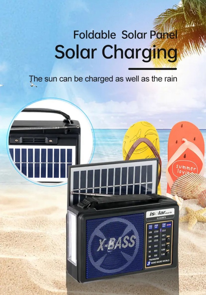 Radio Solar AM-FM, USB-BLUETOOTH ISOLAR NEGRO