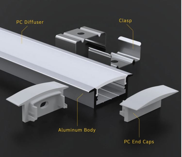 LED Aluminio barra hueca para strip 8 Pies, BARETA canal para LED