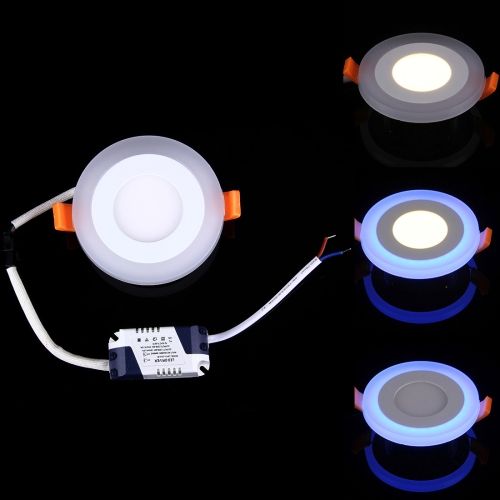 Panel doble luz, azul spot light 3w+3w redonda 6000k. facia