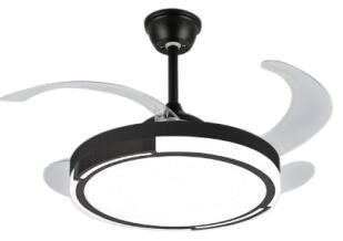 [T44105] Abanico tipo lampara con aspas retractables 3 colores de iluminacion, carcasa (blanca y negra)