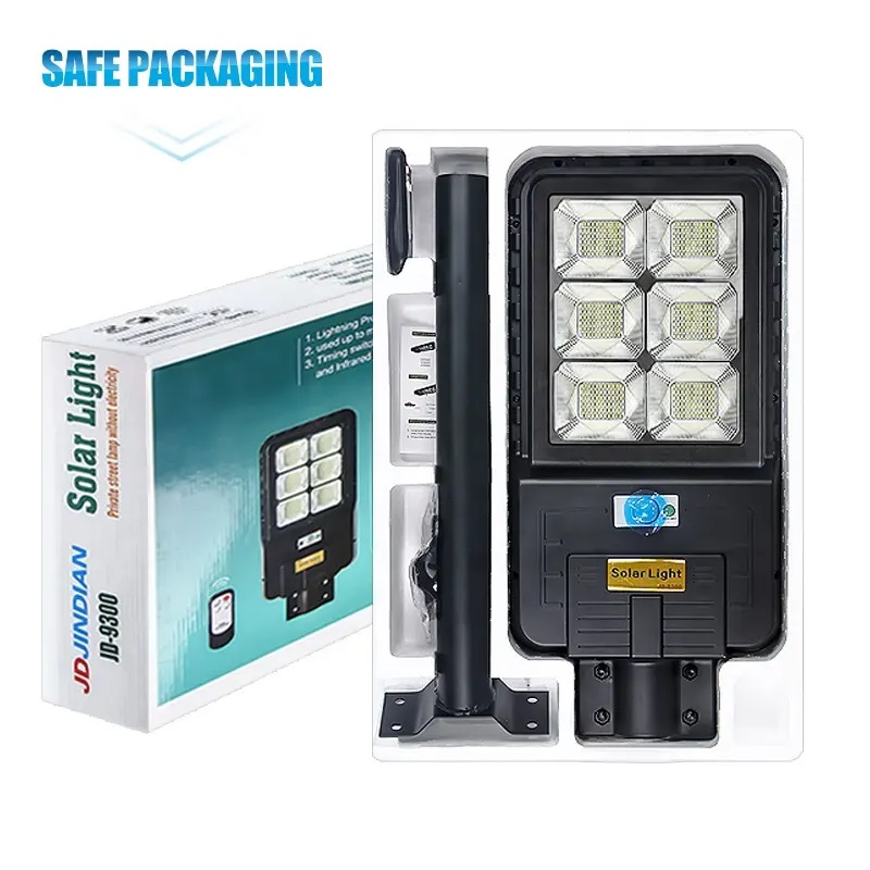 [T-jd300] Foco solar 300w negro - 6 partes control remoto, todo incluido