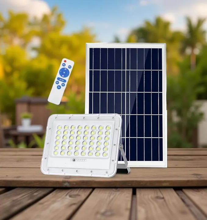 [T-44011] FLOOD LIGHT SOLAR BLANCO 60W, aluminio blanco, control remoto, toda la noche