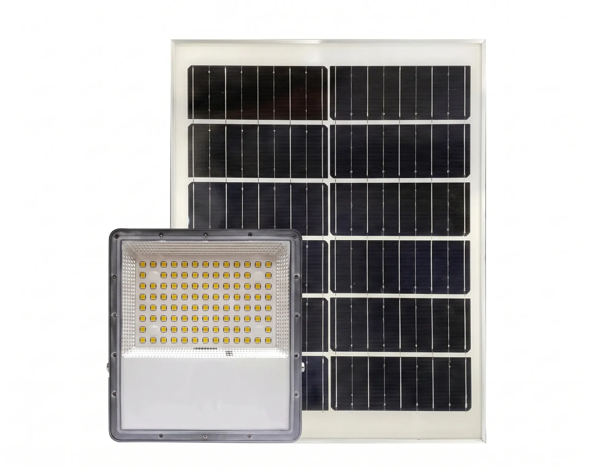 Flood light solar aluminio gris 200w, control remoto, grado A, placa monocristalina