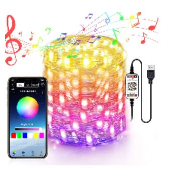CX Cinta LED 5V sync music IP65 100LE btD RGB Bluetooth 33 pies, perfecta para decoraciones