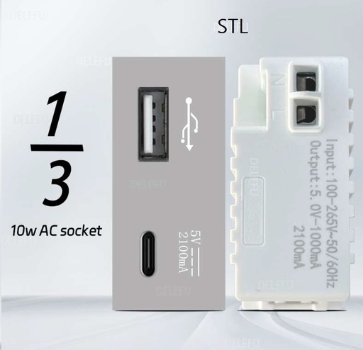[9935] ViVeLUXUR Socket USB Tipo C 1/3 Gris peq