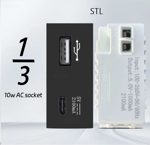 [9936] ViVeLUXUR Socket USB Tipo C 1/3 Negro peq