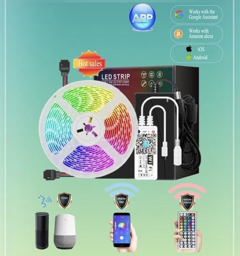 [RKWF50] Kit Cinta led wifi interior ip20, 15 pies, Alexa + Google voz stripe RGB-Bluetooth 50/50 -60