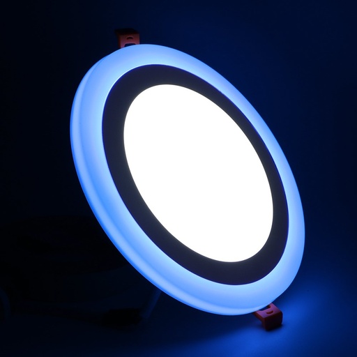 [44026] Panel doble luz, azul spot light 3w+3w redonda 6000k. facia