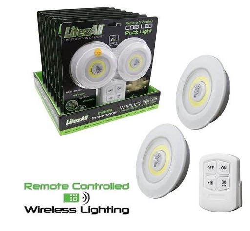 [22132] Remote controlled COB LED puck lights (2 pack)